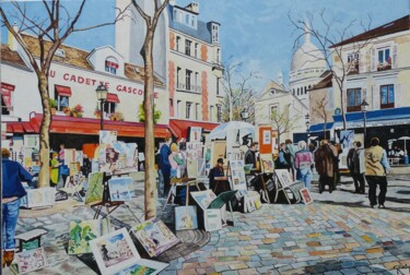 Peinture intitulée "Place du Tertre -" par Gérard Baty, Œuvre d'art originale, Huile