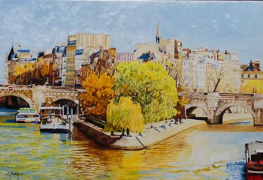 Peinture intitulée "L'île de la Cité et…" par Gérard Baty, Œuvre d'art originale, Huile