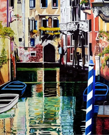 Peinture intitulée "Venise-Le balcon au…" par Gérard Baty, Œuvre d'art originale, Huile