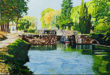Peinture intitulée "Canal du midi- Une…" par Gérard Baty, Œuvre d'art originale, Huile