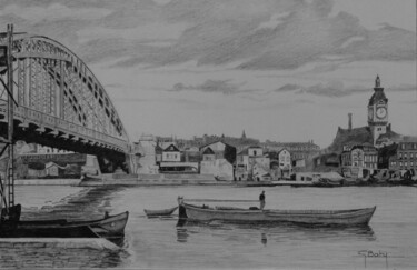 Dessin intitulée "Paris - La Seine et…" par Gérard Baty, Œuvre d'art originale, Crayon