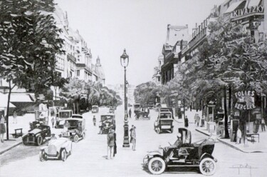 Drawing titled "Paris - Le boulevar…" by Gérard Baty, Original Artwork, Pencil