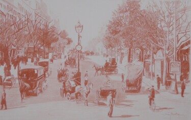 Dessin intitulée "Paris- Boulevard Po…" par Gérard Baty, Œuvre d'art originale, Crayon