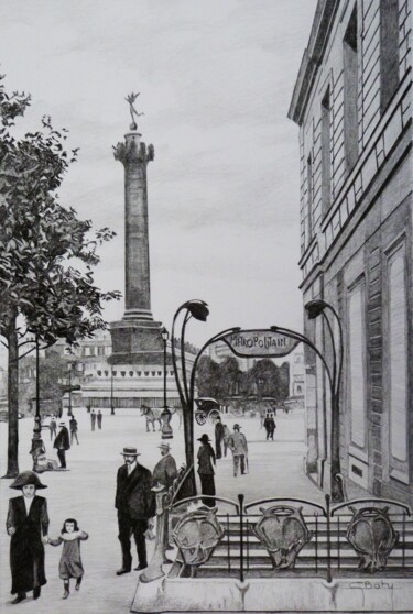Dessin intitulée "Paris - La place de…" par Gérard Baty, Œuvre d'art originale, Crayon