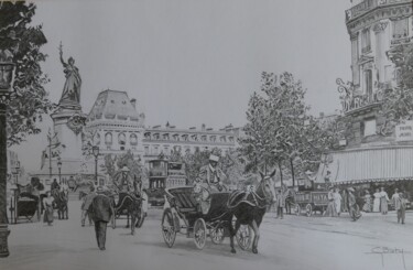 Dessin intitulée "Paris - La place de…" par Gérard Baty, Œuvre d'art originale, Crayon