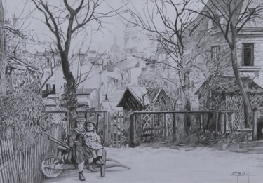 Dessin intitulée "Montmartre- La brou…" par Gérard Baty, Œuvre d'art originale