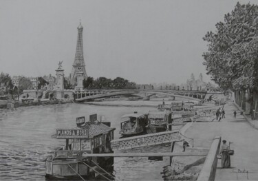Dessin intitulée "Le pont Alexandre I…" par Gérard Baty, Œuvre d'art originale, Crayon