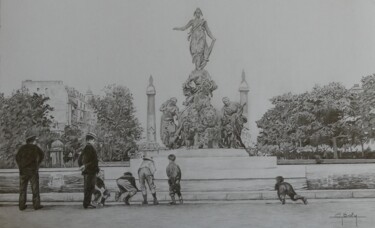 Dessin intitulée "Place de la Nation.…" par Gérard Baty, Œuvre d'art originale