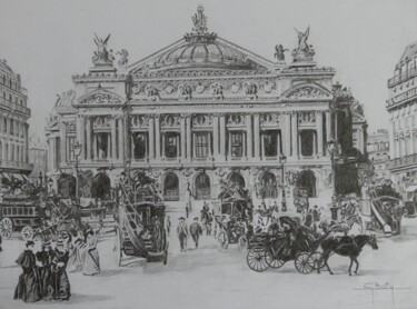 Dessin intitulée "Place de l'Opéra le…" par Gérard Baty, Œuvre d'art originale