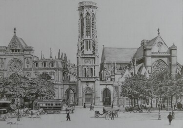 Dessin intitulée "L'église St Germain…" par Gérard Baty, Œuvre d'art originale, Crayon