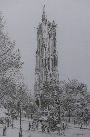 Dessin intitulée "Paris - La tour Sai…" par Gérard Baty, Œuvre d'art originale, Crayon