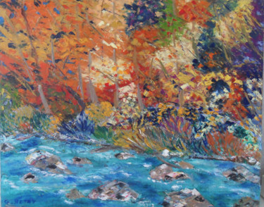 Painting titled "Une rivière en Auto…" by Gérard Bétat, Original Artwork, Oil