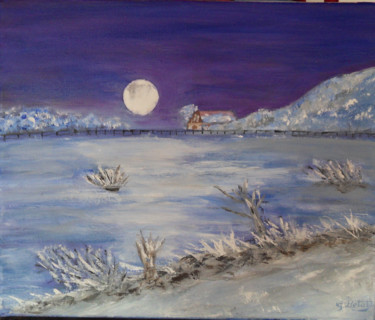 Painting titled "Clair de lune en hi…" by Gérard Bétat, Original Artwork, Oil