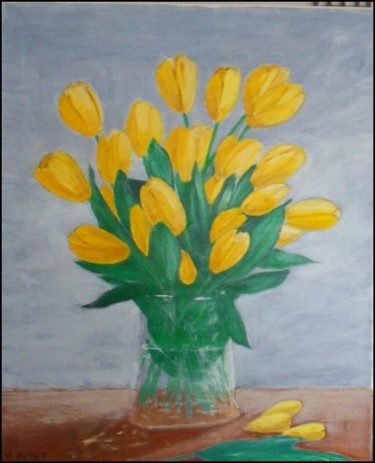 Pintura intitulada "Bouqué de tulipes j…" por Gérard Bétat, Obras de arte originais, Óleo