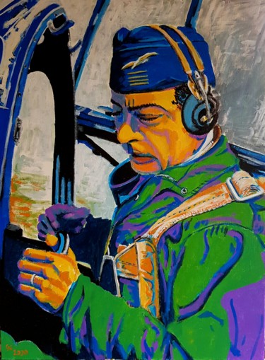 Peinture intitulée "Pilote de guerre" par Gg, Œuvre d'art originale, Acrylique
