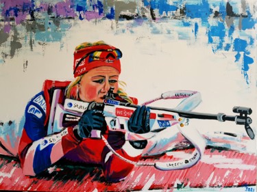 Painting titled "La biathlète" by Gg, Original Artwork, Acrylic