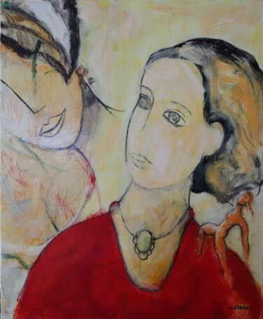 Painting titled "Femme au camée" by Gérard Capron (G.CAPRON), Original Artwork, Acrylic