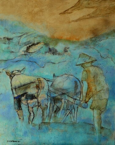 Peinture intitulée "Dans les rizières" par Gérard Capron (G.CAPRON), Œuvre d'art originale, Acrylique