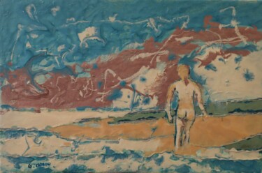 Schilderij getiteld "Sur la plage" door Gérard Capron (G.CAPRON), Origineel Kunstwerk, Glazuur