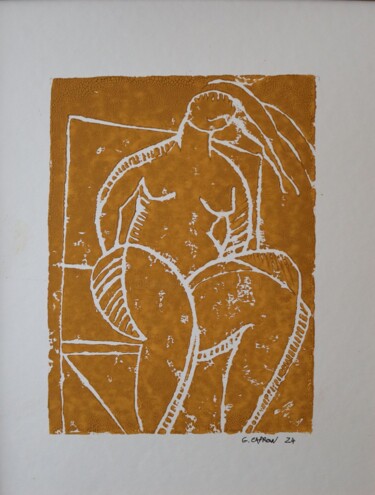 Painting titled "Femme" by Gérard Capron (G.CAPRON), Original Artwork, Linocuts