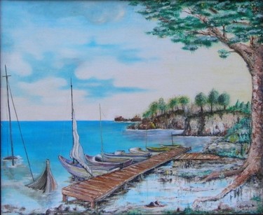 Peinture intitulée "le ponton" par Gerard Carneau, Œuvre d'art originale, Huile