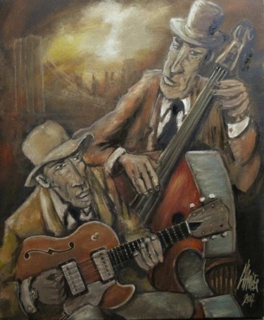 GUITARE ET CONTREBASSE Peinture intitulée "GUITARE ET CONTREBA…" par Gerard Charrier, Œuvre d'art originale, Huile