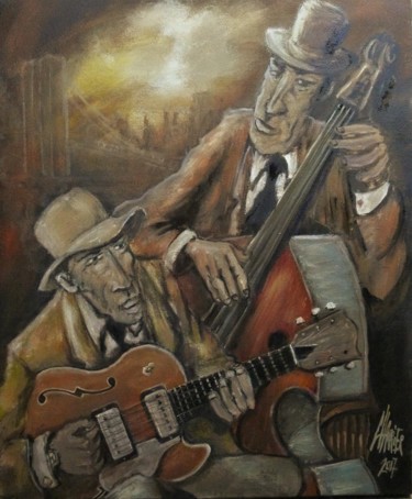 Peinture intitulée "GUITARE ET CONTREBA…" par Gerard Charrier, Œuvre d'art originale, Huile