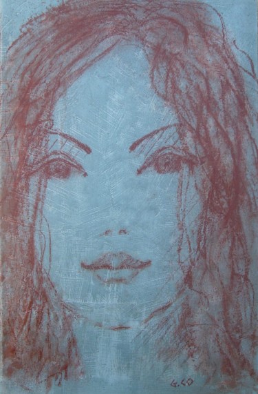 Drawing titled "Visage1" by Gérard Cottereau, Original Artwork, Chalk