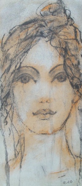 Drawing titled "Visage" by Gérard Cottereau, Original Artwork, Chalk