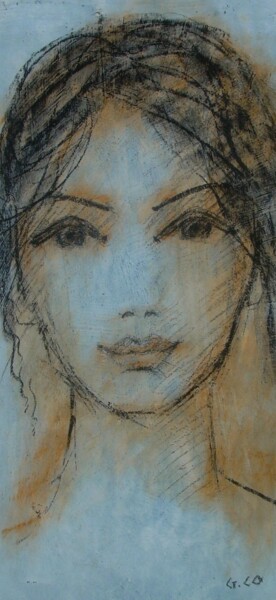 Drawing titled "Visage 19 3" by Gérard Cottereau, Original Artwork, Chalk