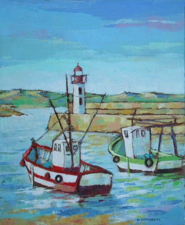 Peinture intitulée "Port d'Erquy" par Gérard Cottereau, Œuvre d'art originale