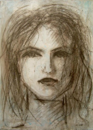 Drawing titled "Visage" by Gérard Cottereau, Original Artwork, Chalk