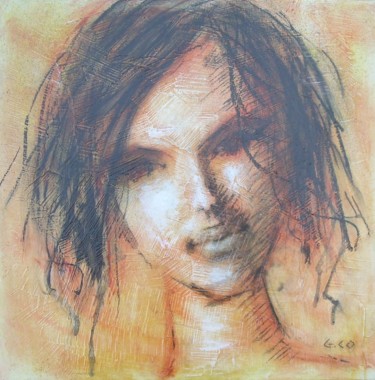 Drawing titled "Visage" by Gérard Cottereau, Original Artwork, Chalk