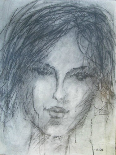 Drawing titled "Visage" by Gérard Cottereau, Original Artwork, Chalk