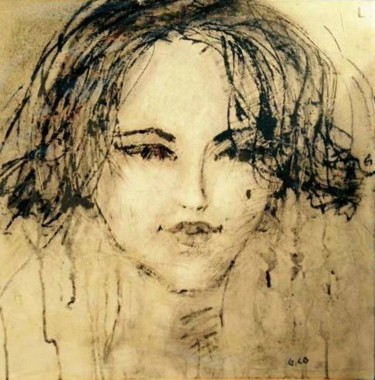 Drawing titled "Visage" by Gérard Cottereau, Original Artwork, Chalk