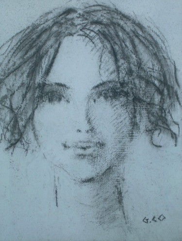 Drawing titled "Visage" by Gérard Cottereau, Original Artwork, Chalk