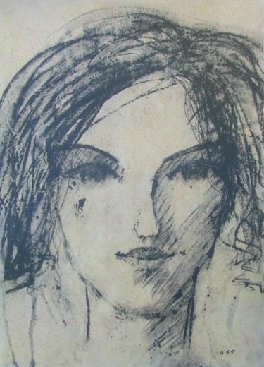 Drawing titled "Visage" by Gérard Cottereau, Original Artwork, Chalk