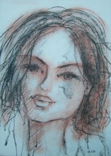 Drawing titled "Visage" by Gérard Cottereau, Original Artwork, Chalk