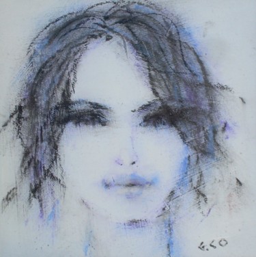 Drawing titled "Visage" by Gérard Cottereau, Original Artwork, Chalk