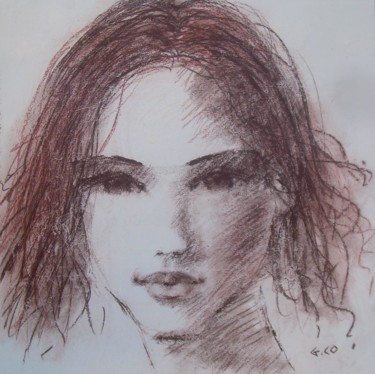 Drawing titled "Visage" by Gérard Cottereau, Original Artwork, Chalk