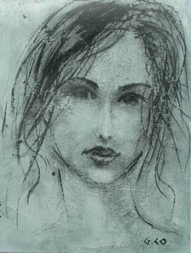 Drawing titled "Visage" by Gérard Cottereau, Original Artwork, Chalk