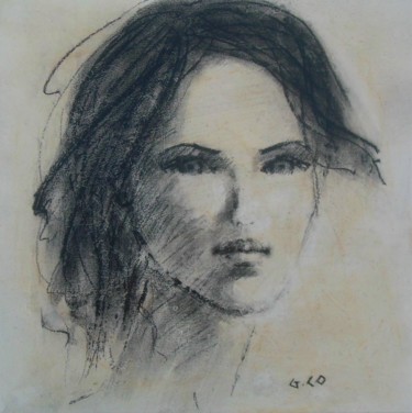 Drawing titled "Visage" by Gérard Cottereau, Original Artwork, Chalk