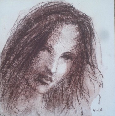 Drawing titled "Visage" by Gérard Cottereau, Original Artwork, Chalk