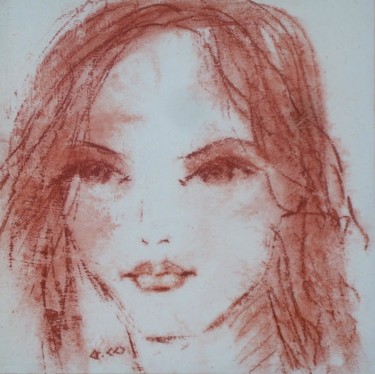 Drawing titled "Visage" by Gérard Cottereau, Original Artwork, Chalk