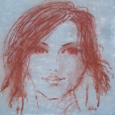 Drawing titled "Visage" by Gérard Cottereau, Original Artwork, Chalk