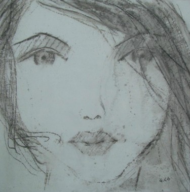 Drawing titled "Visage" by Gérard Cottereau, Original Artwork, Chalk