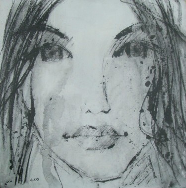 Drawing titled "Visage" by Gérard Cottereau, Original Artwork, Chalk