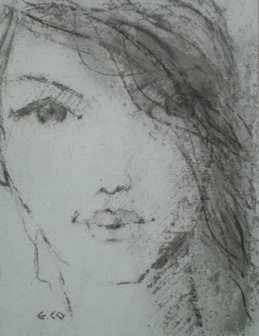 Drawing titled "Visage" by Gérard Cottereau, Original Artwork, Chalk