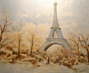 Painting titled "Paris" by Gérard Crouzet, Original Artwork, Oil Mounted on Wood Stretcher frame