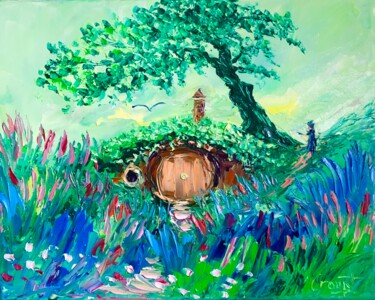 Peinture intitulée "Maison du Hobbit" par Gérard Crouzet, Œuvre d'art originale, Huile Monté sur Châssis en bois